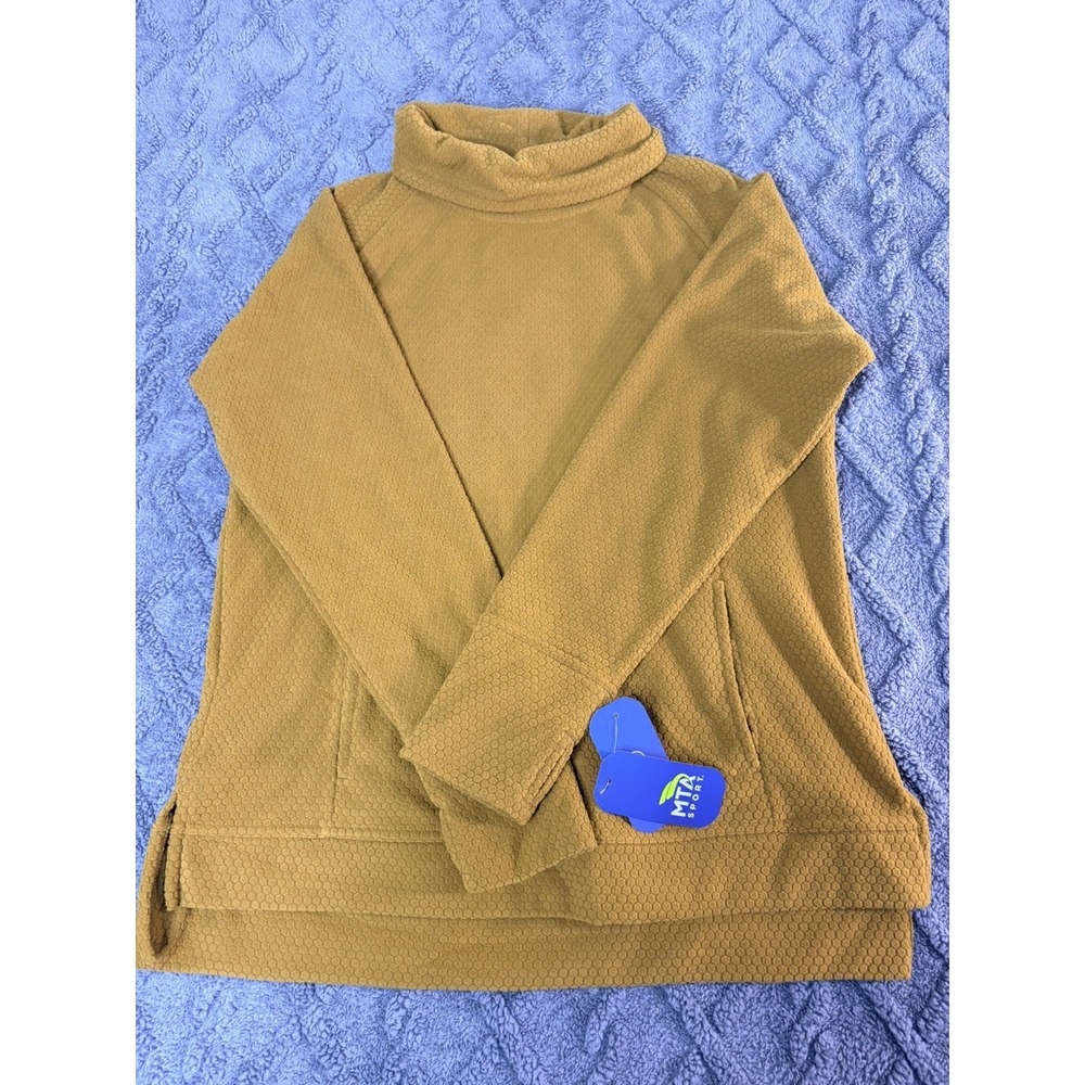MTA Sport Women's Brown Solid Long Sleeve Cowl Neck Pullover Pockets L